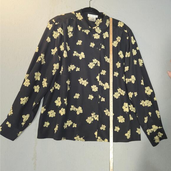 Vtg Rena Rowan for Saville Women 16 Floral Button Up Top Black Career Casual - Picture 6 of 10